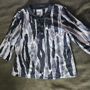 Doncaster - black gray white print, cotton and silk blouse